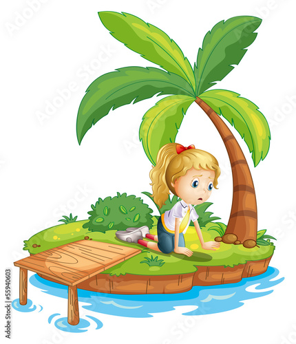 A sad girl in the island watching the water