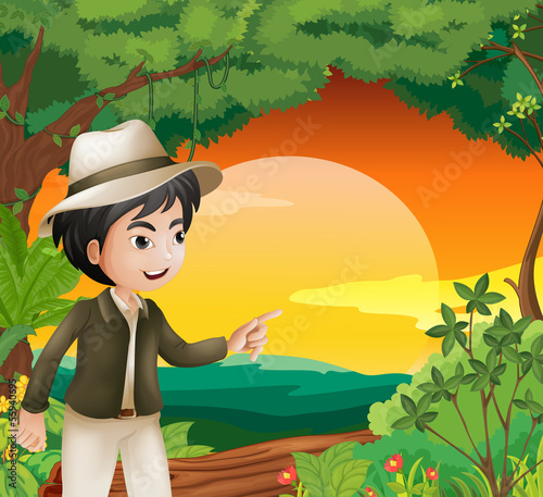 A handsome young man in the forest