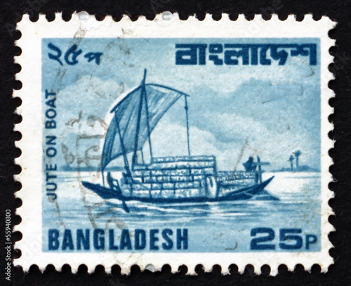 Postage stamp Bangladesh 1982 Jute on Boat, River Transport