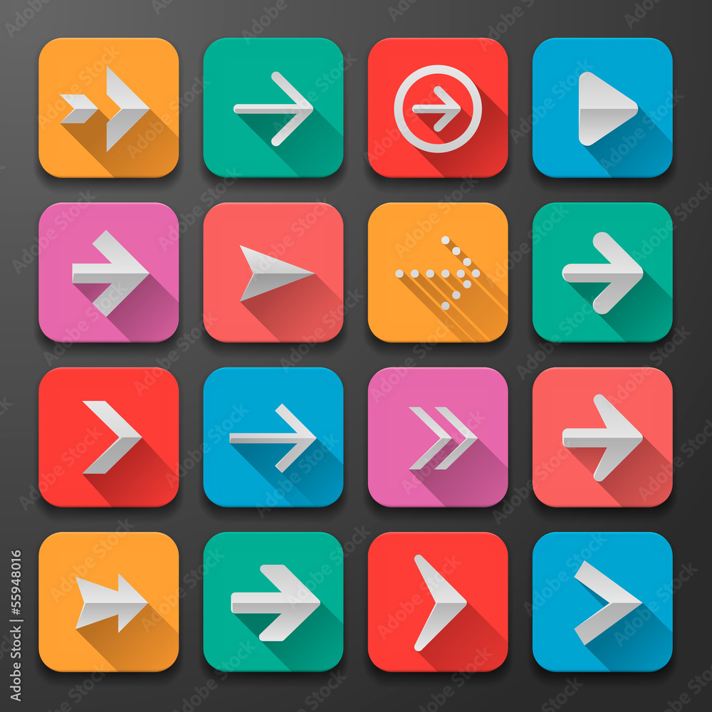 Set arrows flat icons, for webdesign, vector Eps10 illustration. Set arrows flat icons, for webdesign, vector Eps10 illustration.