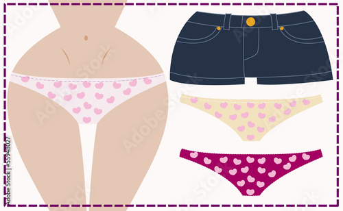 Dress me up girl in underwear with jeans shorts, vector