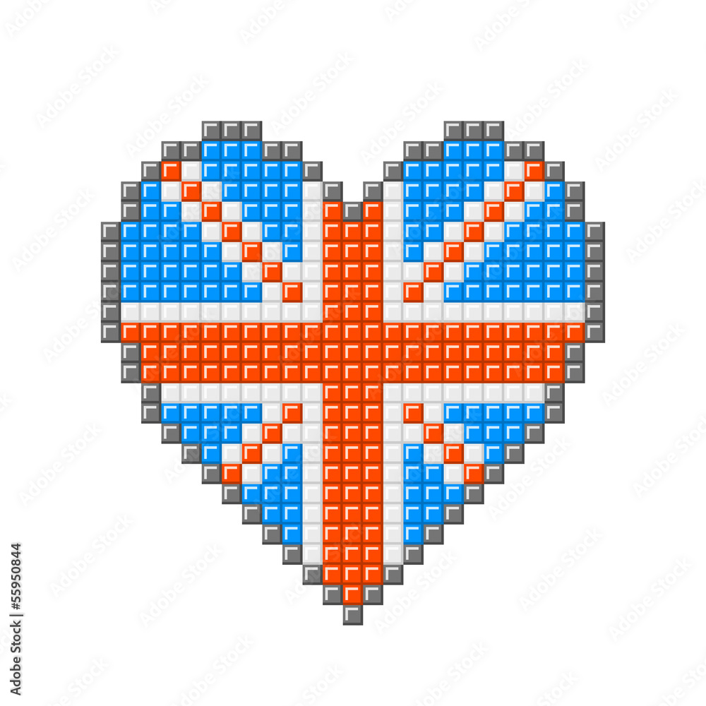 Obraz premium Pixel Block Union Jack Brisith Heart