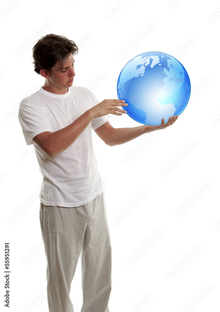 Planet earth in the hands of young men Planet earth in the hands of young men