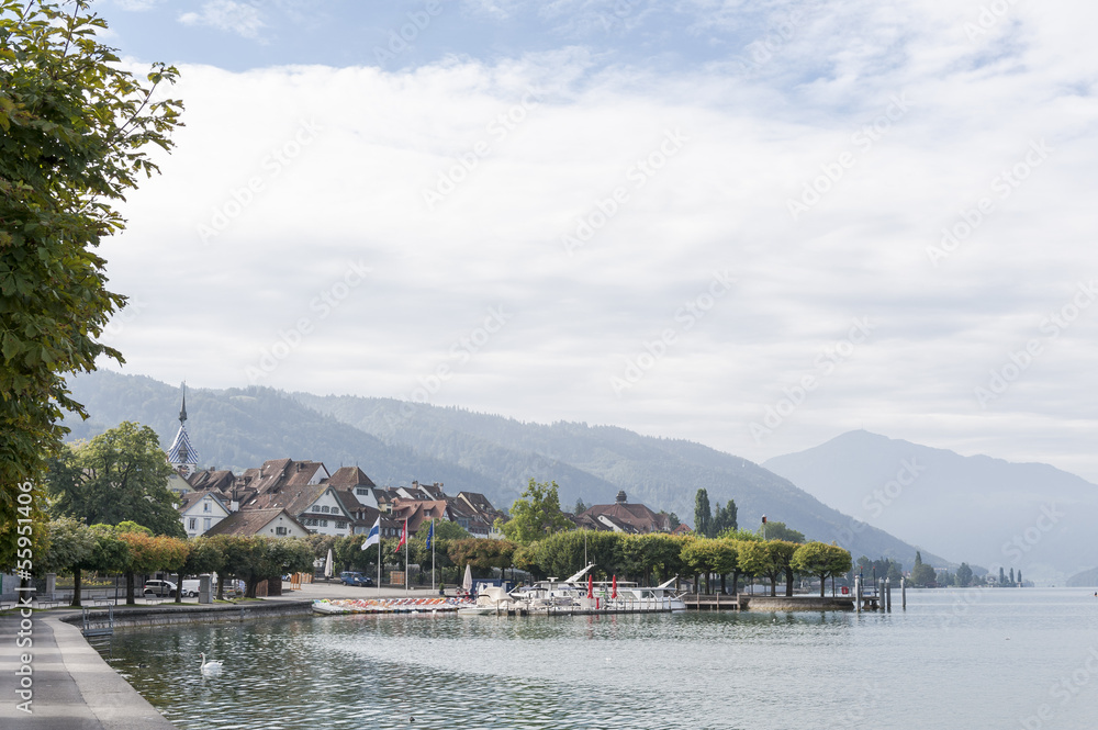 Obraz premium Zugersee, Uferweg, Altstadt von Zug, Unter Altstadt, Schweiz