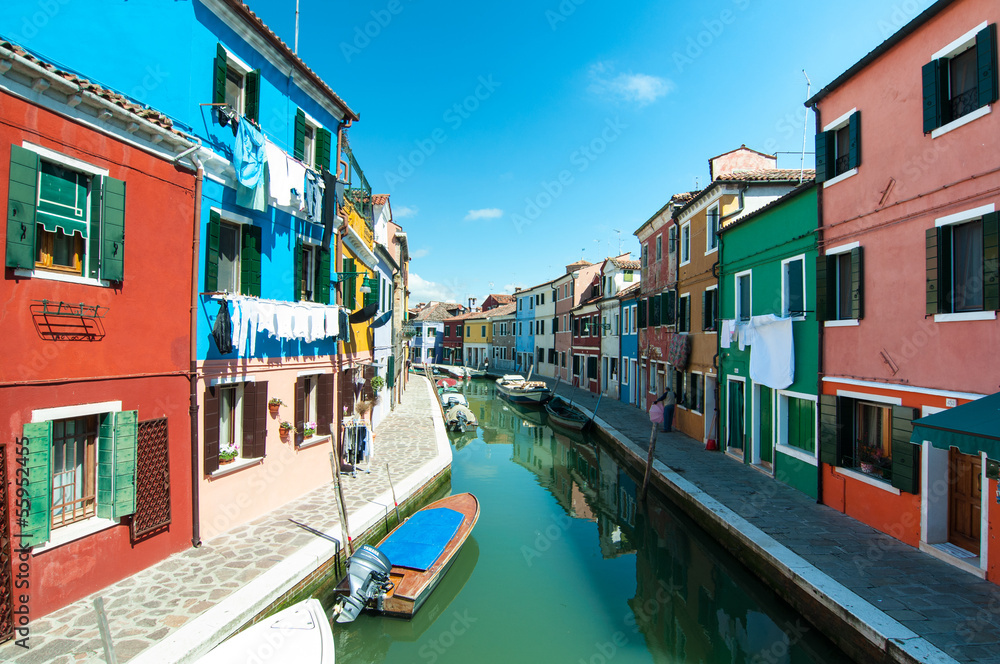 Venice, Burano island - Coloured houses and canal