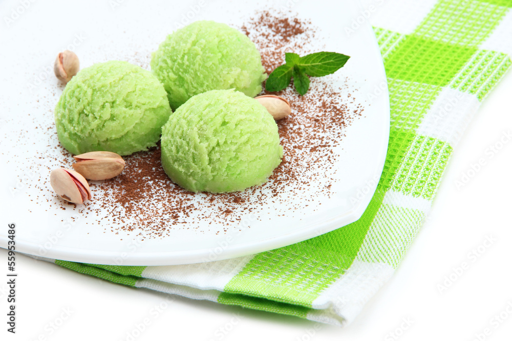 Delicious ice cream on plate close-up Delicious ice cream on plate close-up