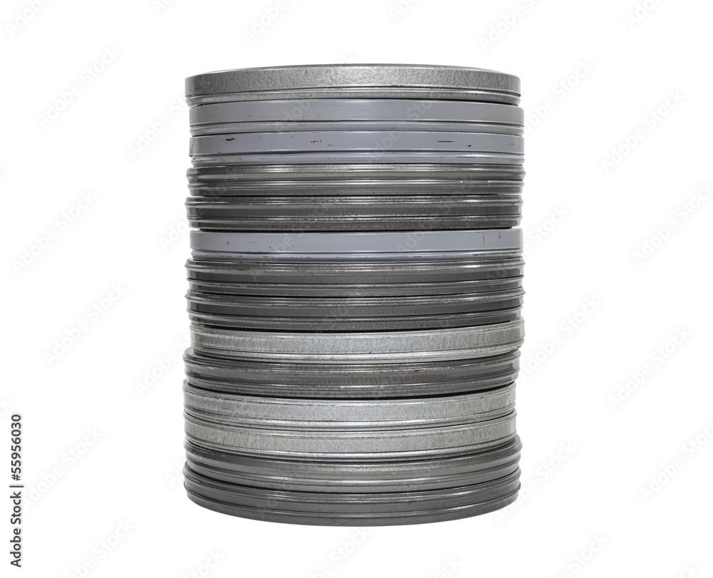 Fototapeta premium Old movie film cans isolated with clipping path.