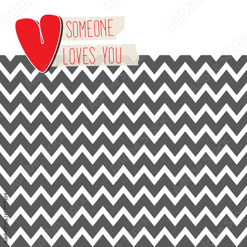 Love card with heart onmodern chevron background photo