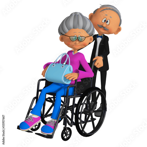 elderly woman sitting in the wheelchair 3d photo