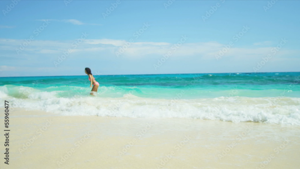 Girl Wearing Bikini Walking Island Beach Girl Wearing Bikini Walking Island Beach