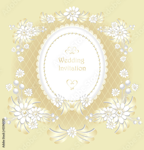 Wedding invitation or congratulation in gold color retro style