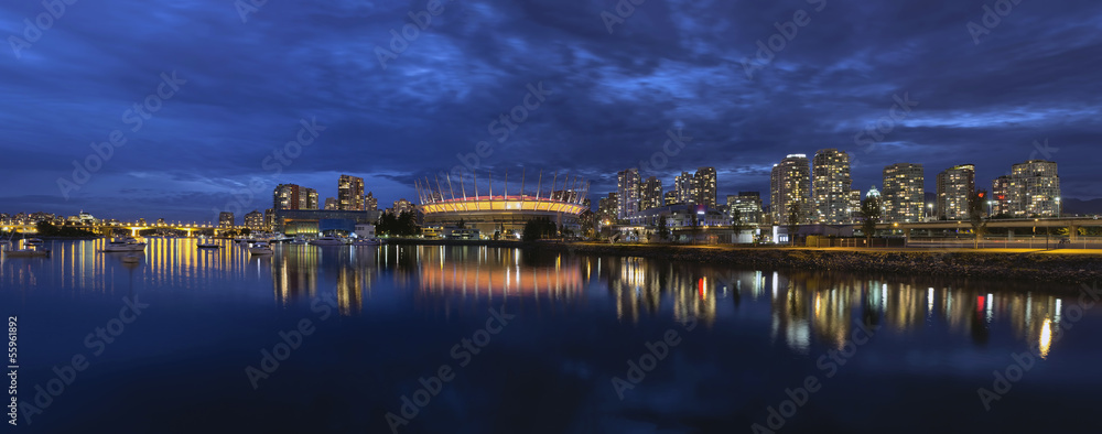 Vancouver BC Canada Skyline by False Creek at Blue Hour