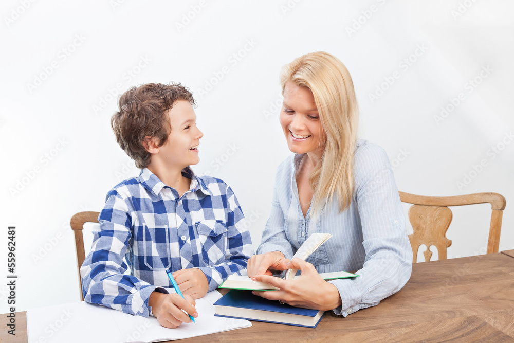 Mother and son studying Mother and son studying