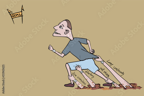 Man running to the goal that have obstacle make him slow down