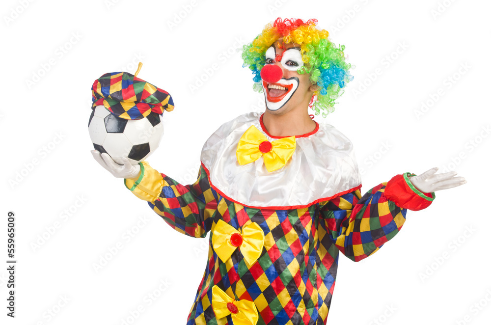 Clown with football ball on white Clown with football ball on white