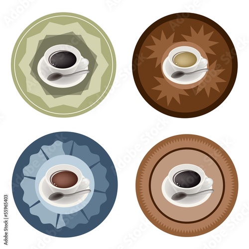 Four Type of Hot Coffee in Retro Round Label