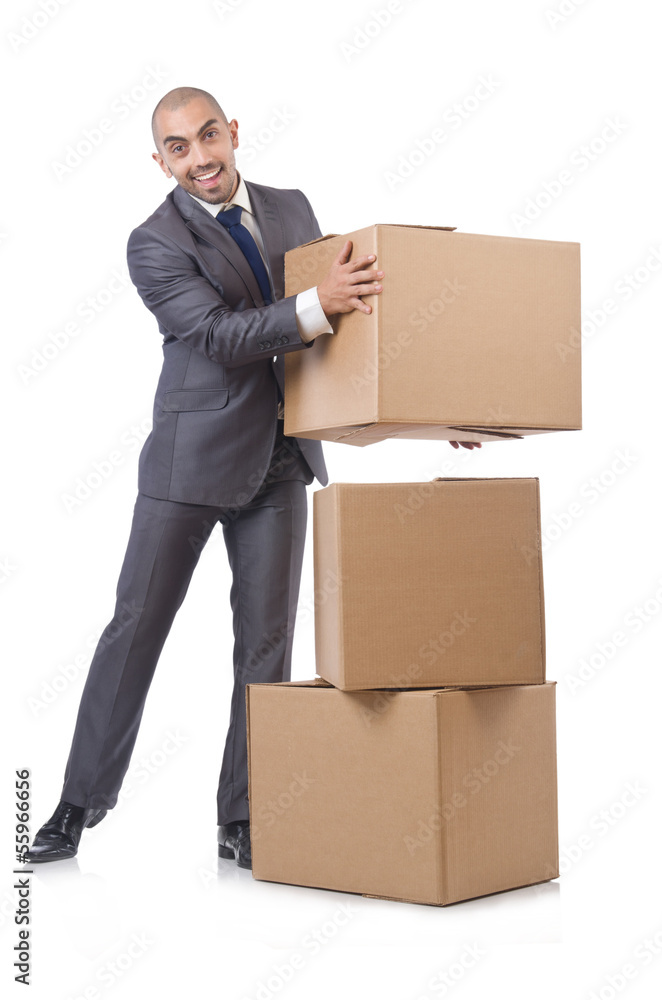 Businessman with box isolated on the white Businessman with box isolated on the white