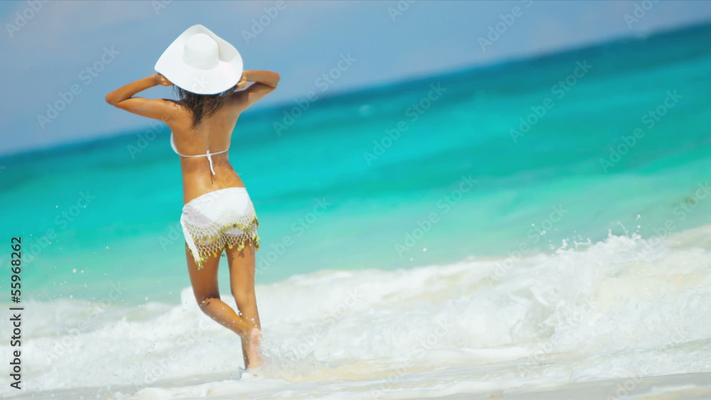 Beautiful Girl Achieving Dreams Tropical Beach Beautiful Girl Achieving Dreams Tropical Beach
