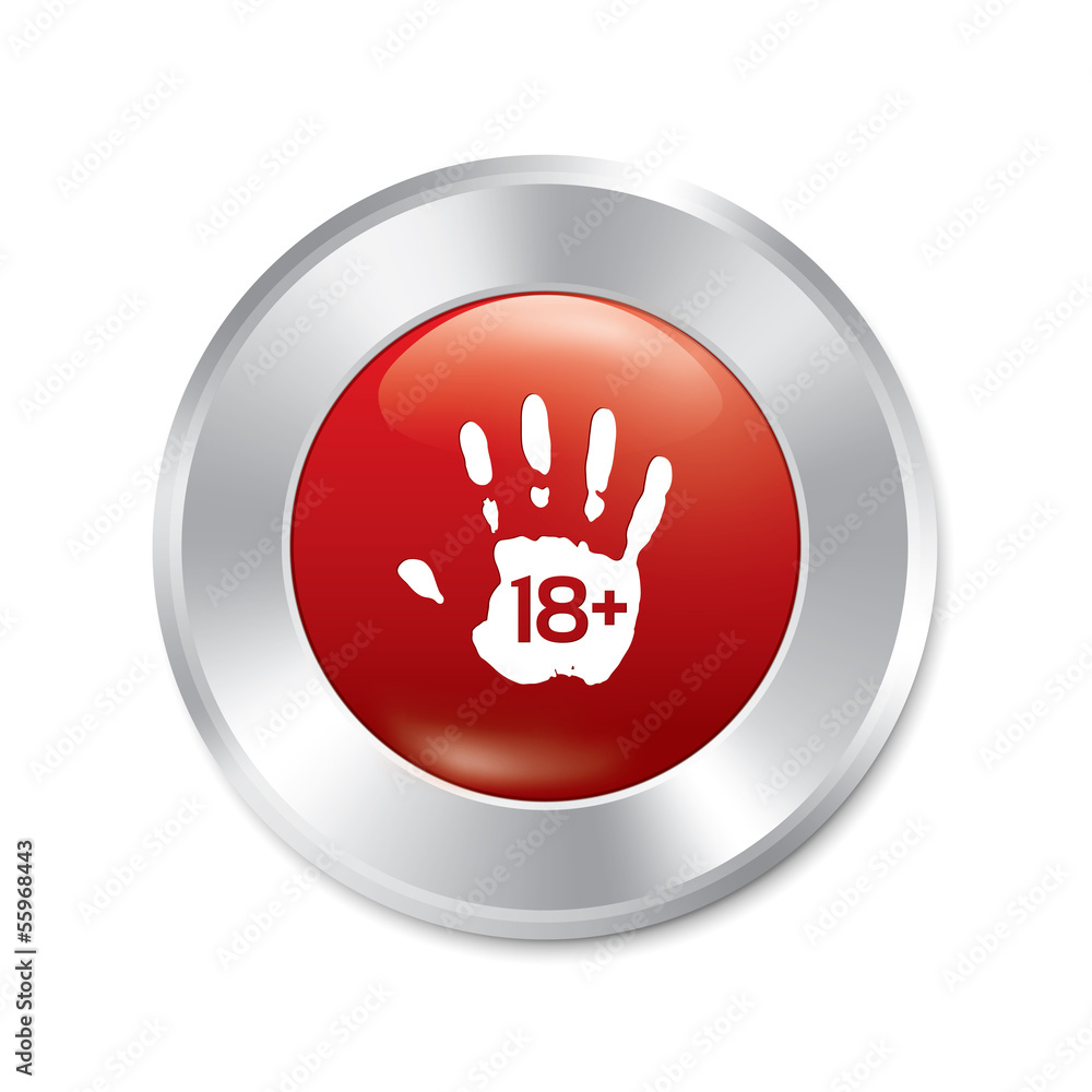 Adults only hand button. Age limit. Isolated. Adults only hand button. Age limit. Isolated.