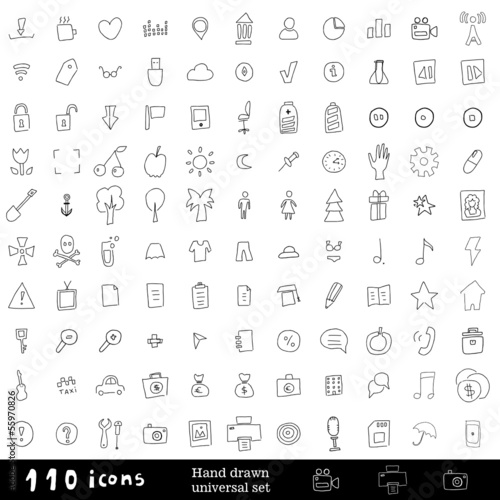 Hand drawn universal set of icons