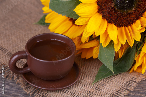 Sunflowers and green tea
