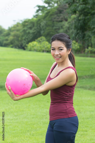 ASian Girl and pink ball