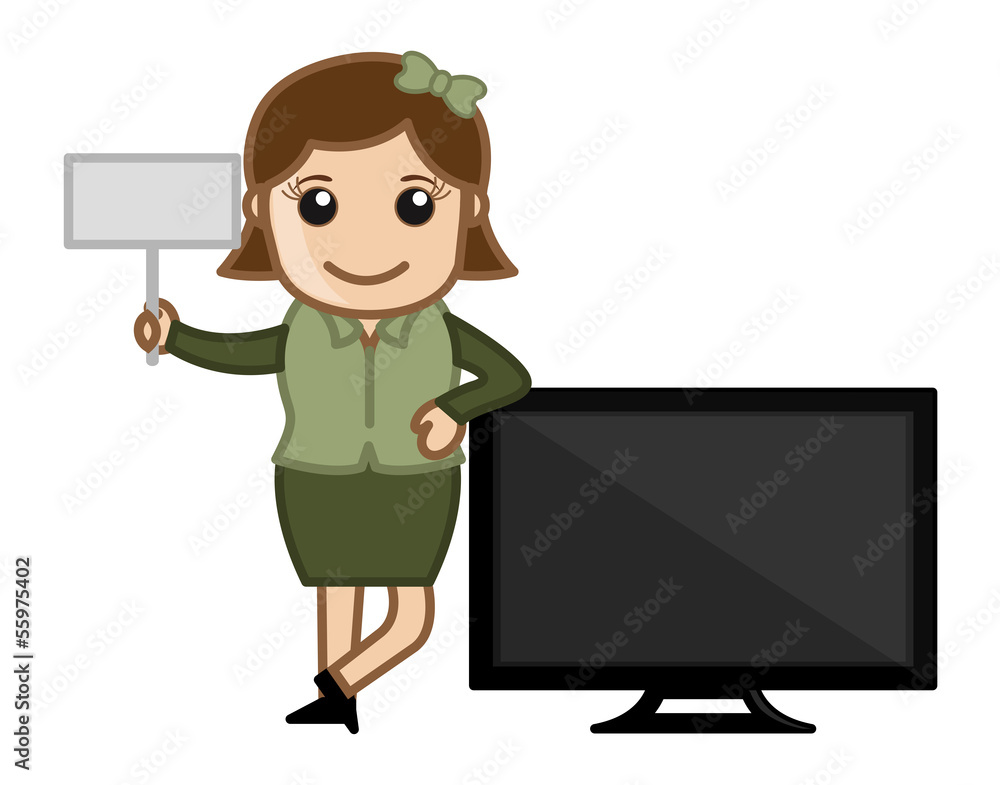 Retro Girl with Modern TV - Business Cartoons Vectors Retro Girl with Modern TV - Business Cartoons Vectors