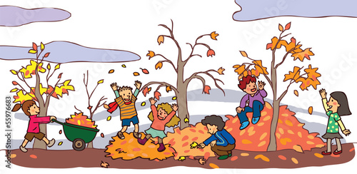 Children having a good time in autumn landscape (vector) #55976683