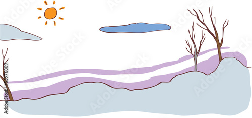 Child cartoon winter landscape background (vector)