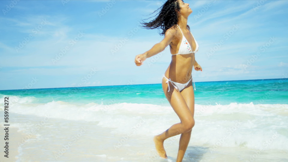 Beautiful Girl Achieving Dreams Tropical Beach Beautiful Girl Achieving Dreams Tropical Beach
