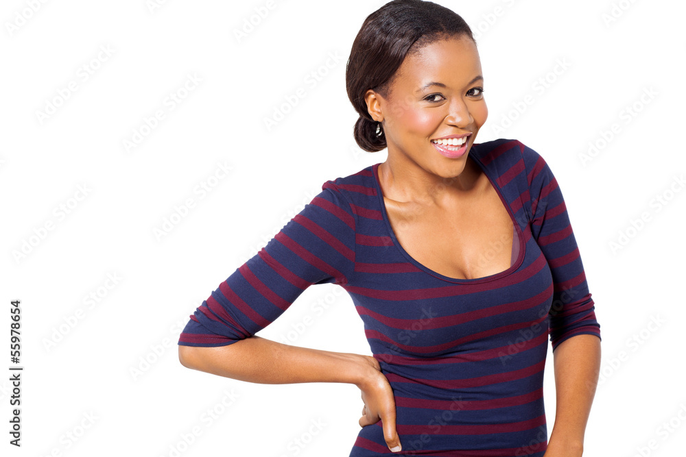 young african woman standing on white background