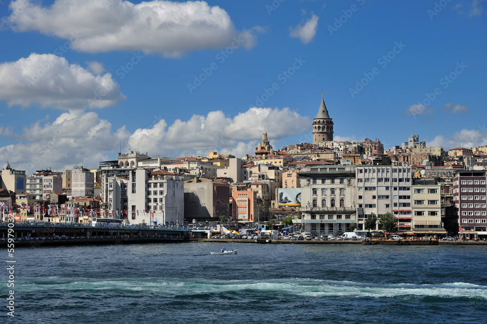 Galat Tower and ferryboat in Istanbul-Karakoy-Galata kulesi
