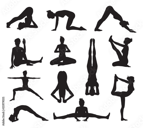 Yoga or pilates poses silhouettes