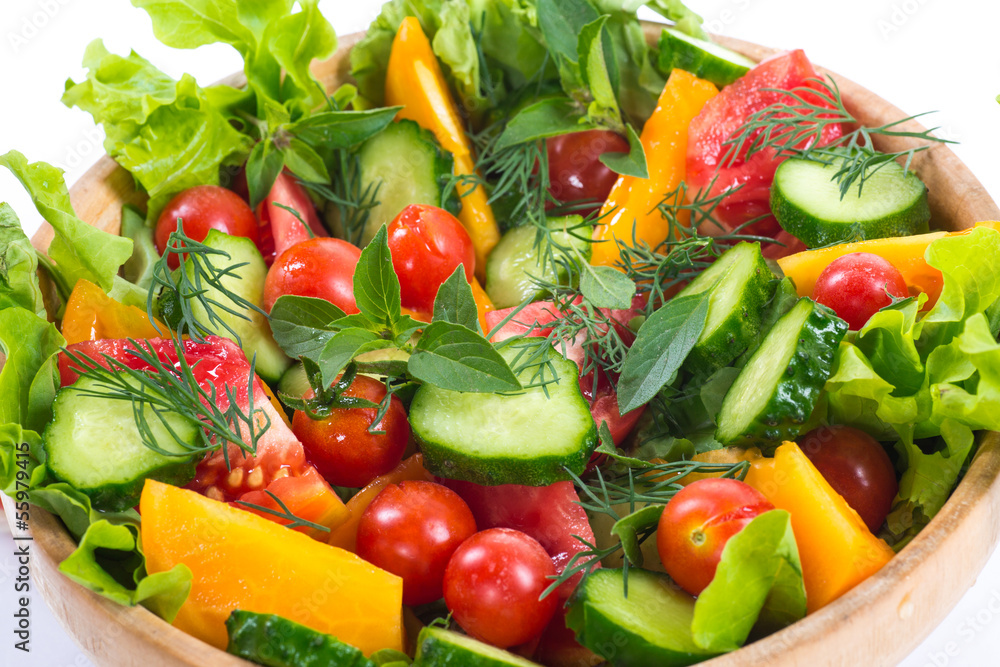 salad with fresh cucumbers and tomatoes