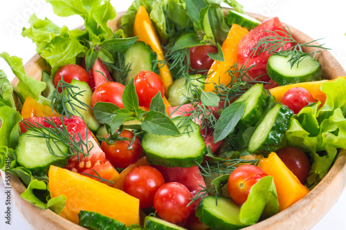 salad with fresh cucumbers and tomatoes