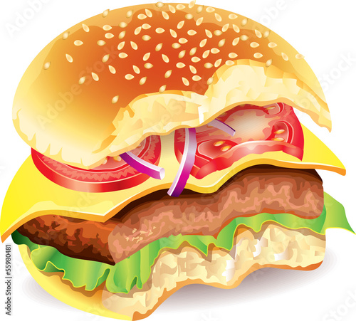 Bitten hamburger photo realistic vector