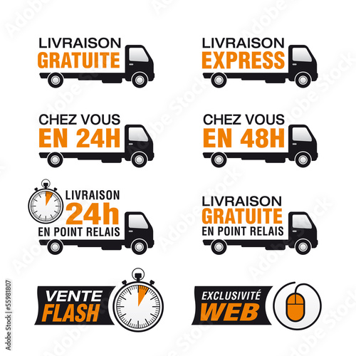 Icone livraison gratuite, livraison express, point relais, 24h