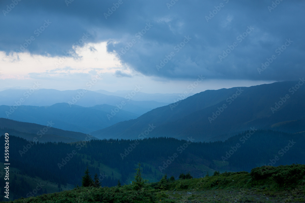 Sunset after the rain in the Carpathians