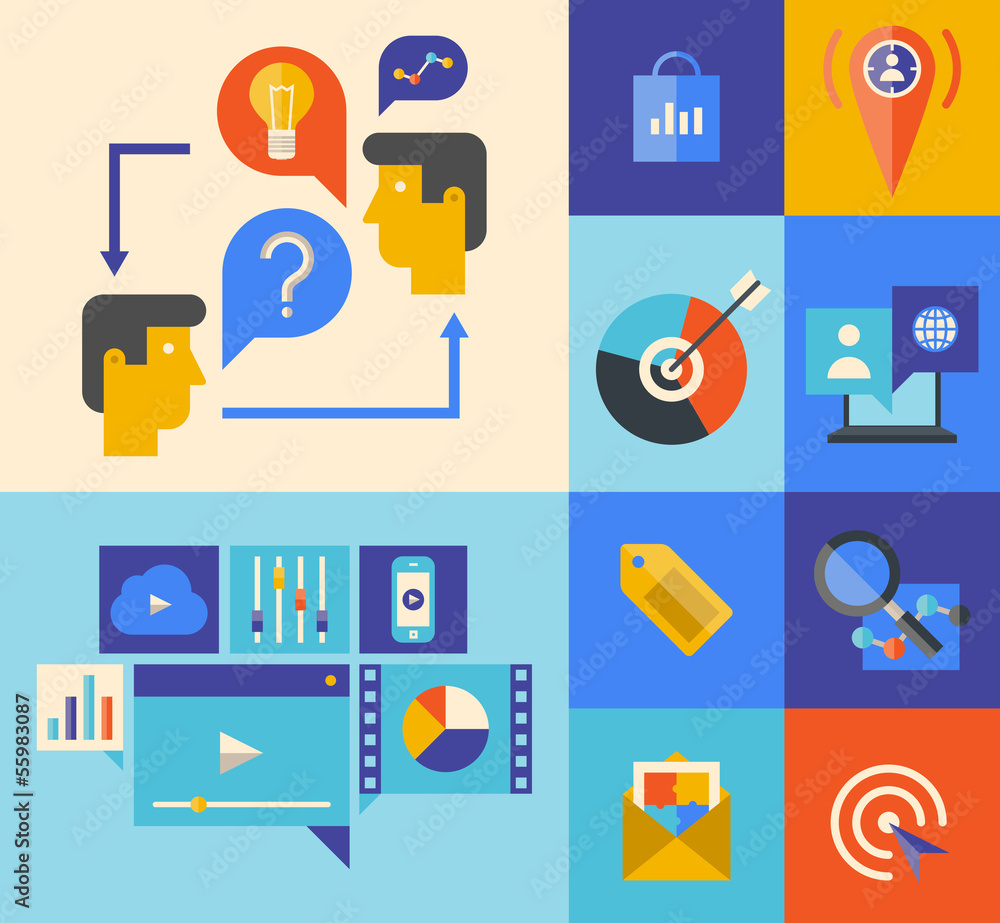 Website marketing and brainstorming icons Website marketing and brainstorming icons