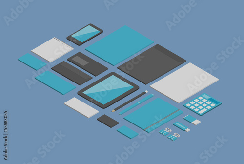 Branding identity isometric vector objects