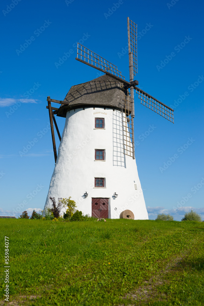 White windmill, selective focus
