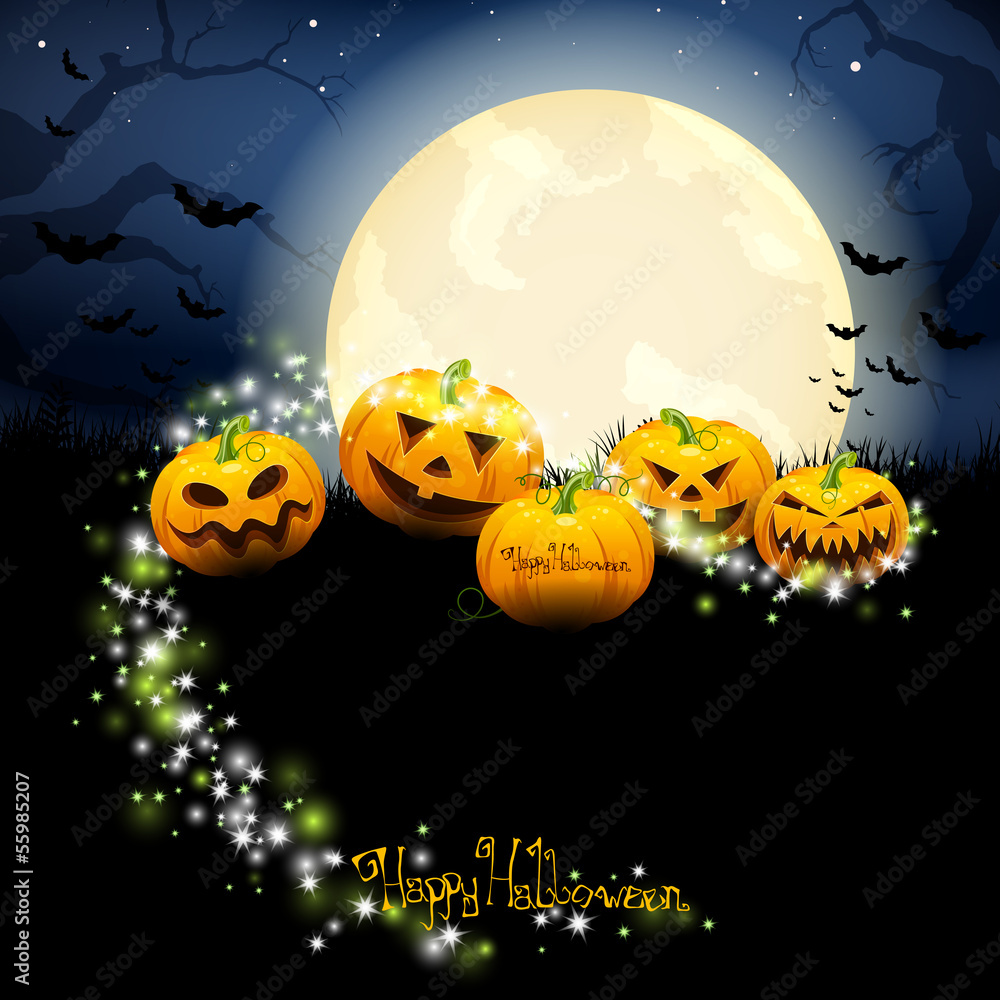 Vector Halloween Background with Pumpkins