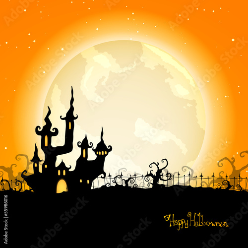 Vector Illustration of a Scary Halloween Background with Castle