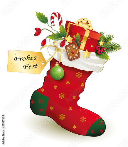 Roter Nikolaus Strumpf gefüllt mit Weihnachtswünsche, Vektor Illustration isoliert auf weißem Hintergrund