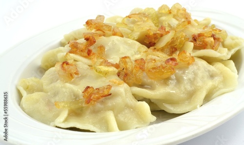 dumplings with meat, cabbage and onion