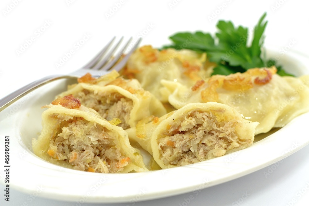 dumplings with meat, cabbage and onion dumplings with meat, cabbage and onion