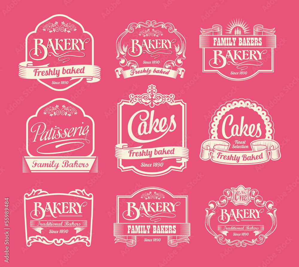 Collection of bakery and cake labels and ribbons