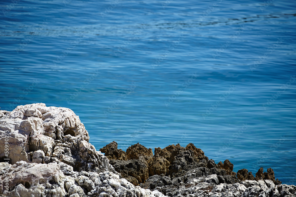 Rocks , sea and blue sky, background for cover