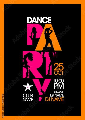 Dance party design template with fashion girls silhouettes.