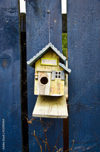 Wooden birdhouse called "Bird Cafè"